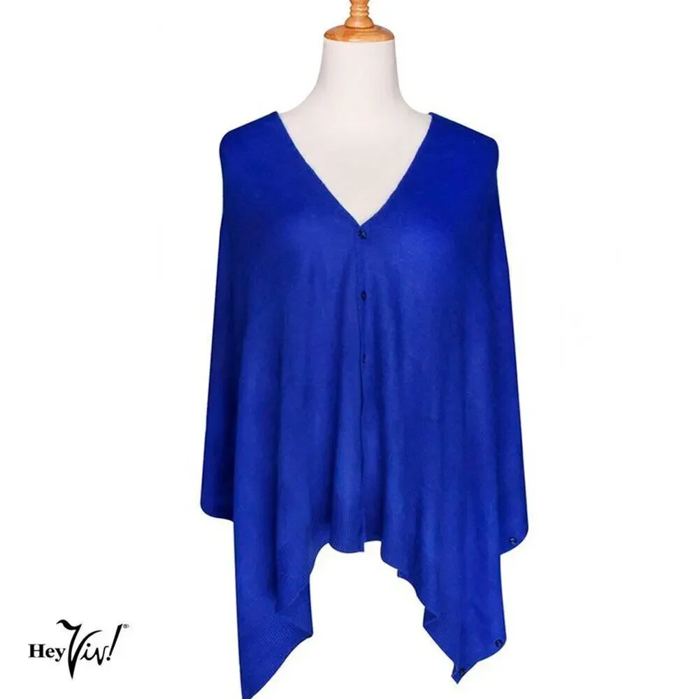 Blue Button Shawl Shrug Wrap 60